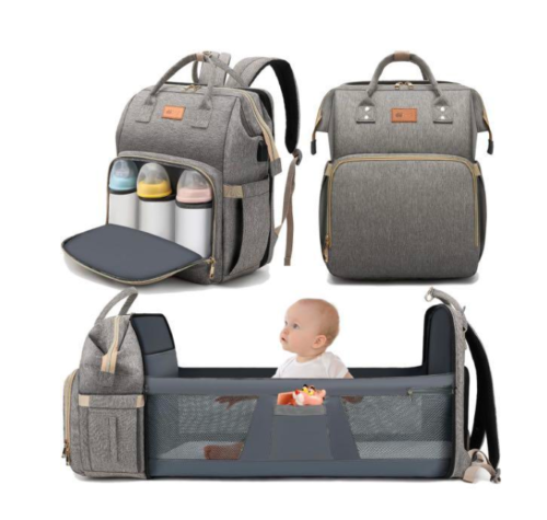 Diaper Bag Backpack with Bassinet black and silver